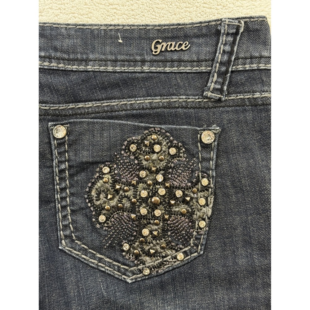 Grace in LA Womens Bootcut Embellished Dark Wash Jeans 11 Meas: 31x33.5